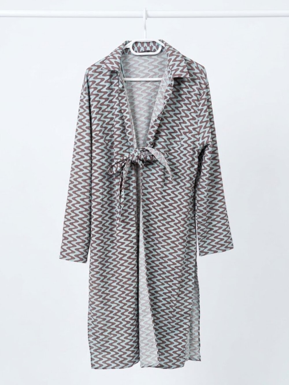 Zara Light Blue and Brown Zigzag Cotton Kimono / Robe
